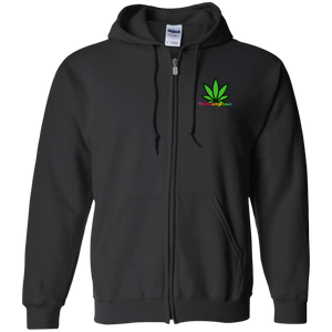 Open image in slideshow, Hemp Leaf Logo + Rainbow Back Zip Up Hoodie from TheAmazxingFlower.com front view (Black only)

