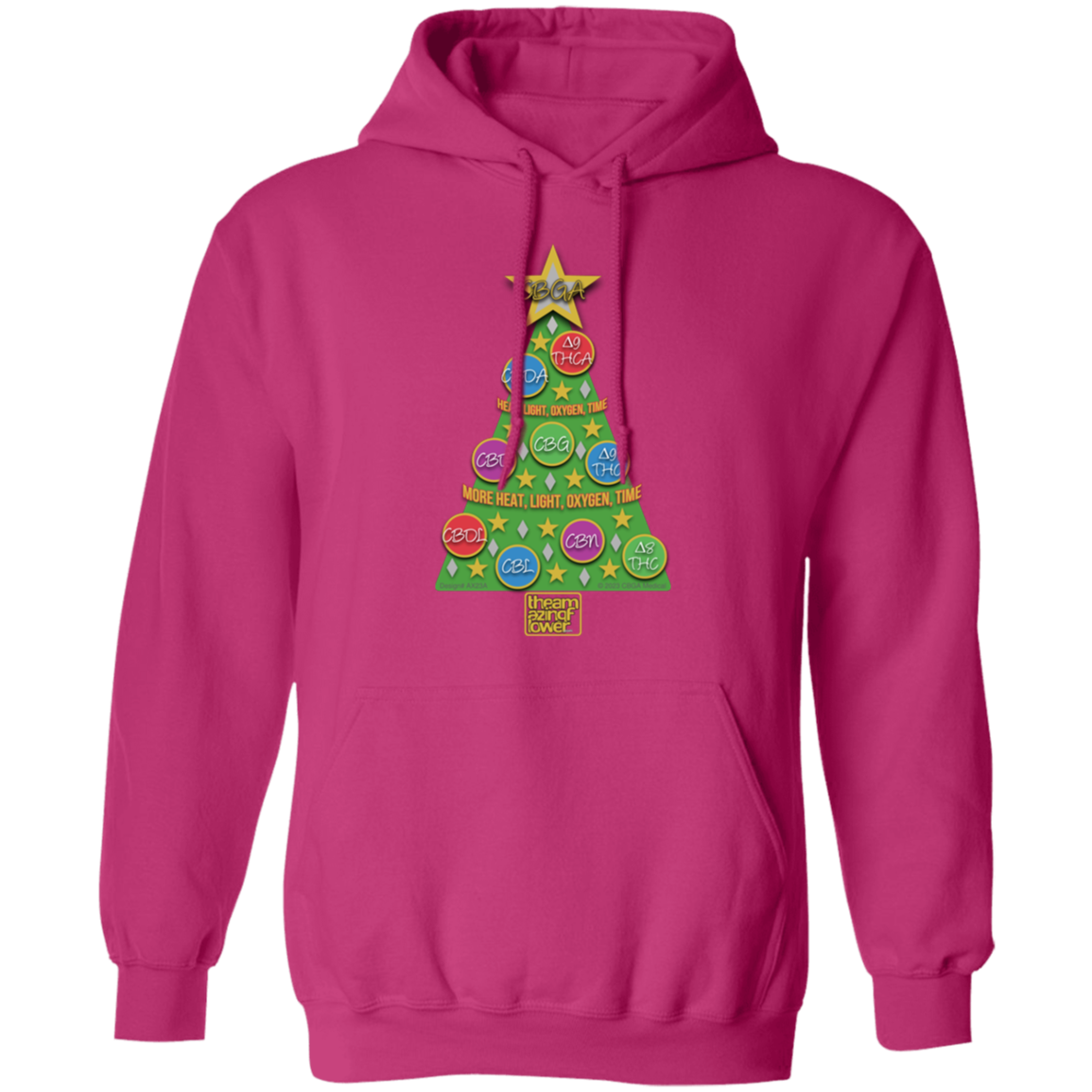 Cannabinoid Holiday Tree Pullover Hoodie - Helconia Pink