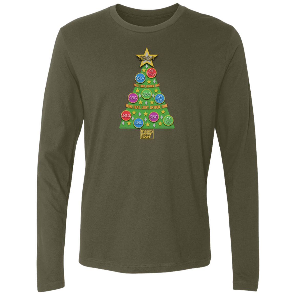 Cannabinoid Holiday Tree Long Sleeve T-shirt - Military Green